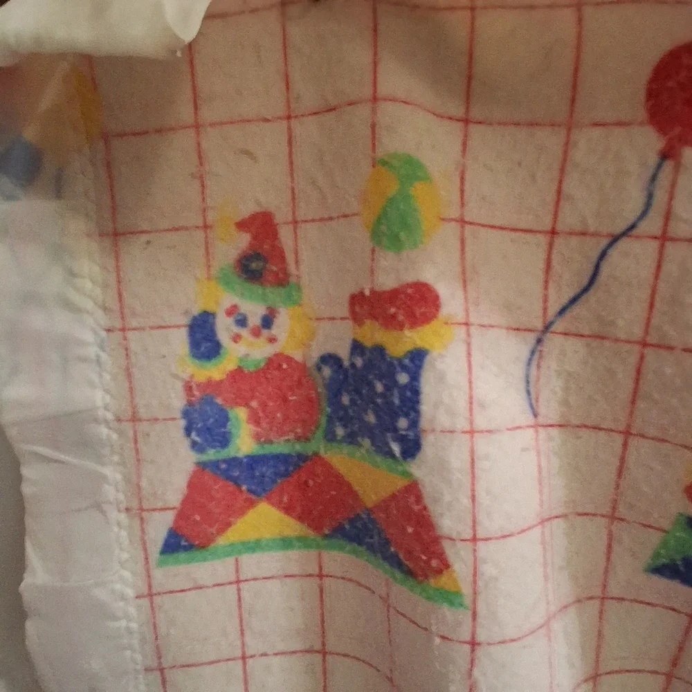 Vintage 80s Rainbow Circus‎ Clown Baby Kids Blanket GVC Beacon USA